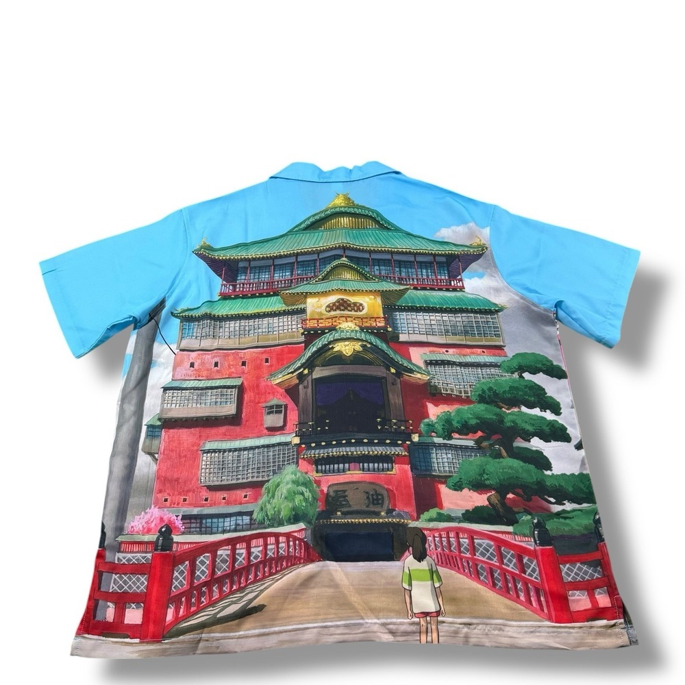 Her Universe Studio Ghibli Spirited Away Bathhouse Bridge Woven Button-Up Sz XL